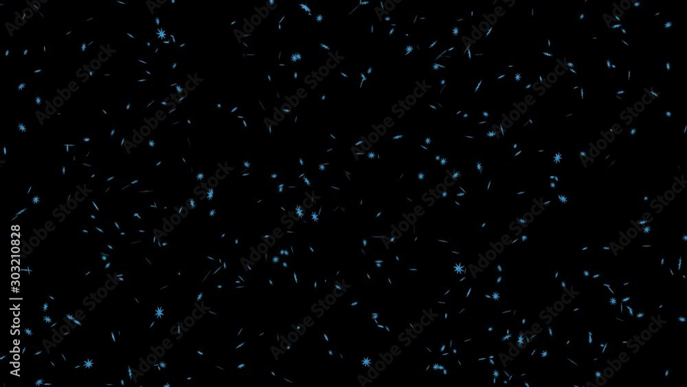 Abstract animation in 4K - light blue snowflakes slowly fall from black sky on a black background with Alpha Channel Pro Res 4444 Abstract animation in 4K - light blue snowflakes slowly fall from black sky on a black background with Alpha Channel Pro Res 4444