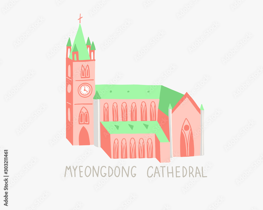 illustration of Myeongdong Cathedral in Seoul South Korea