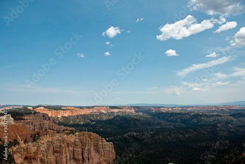Valley at Bryce Canyon with mountains full of trees