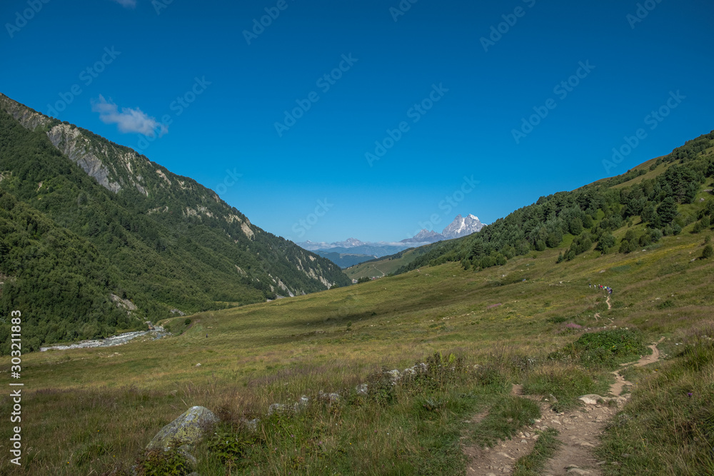 Adishi village in Caucasus Mountain - popular trek in Svaneti, Georgia. 
