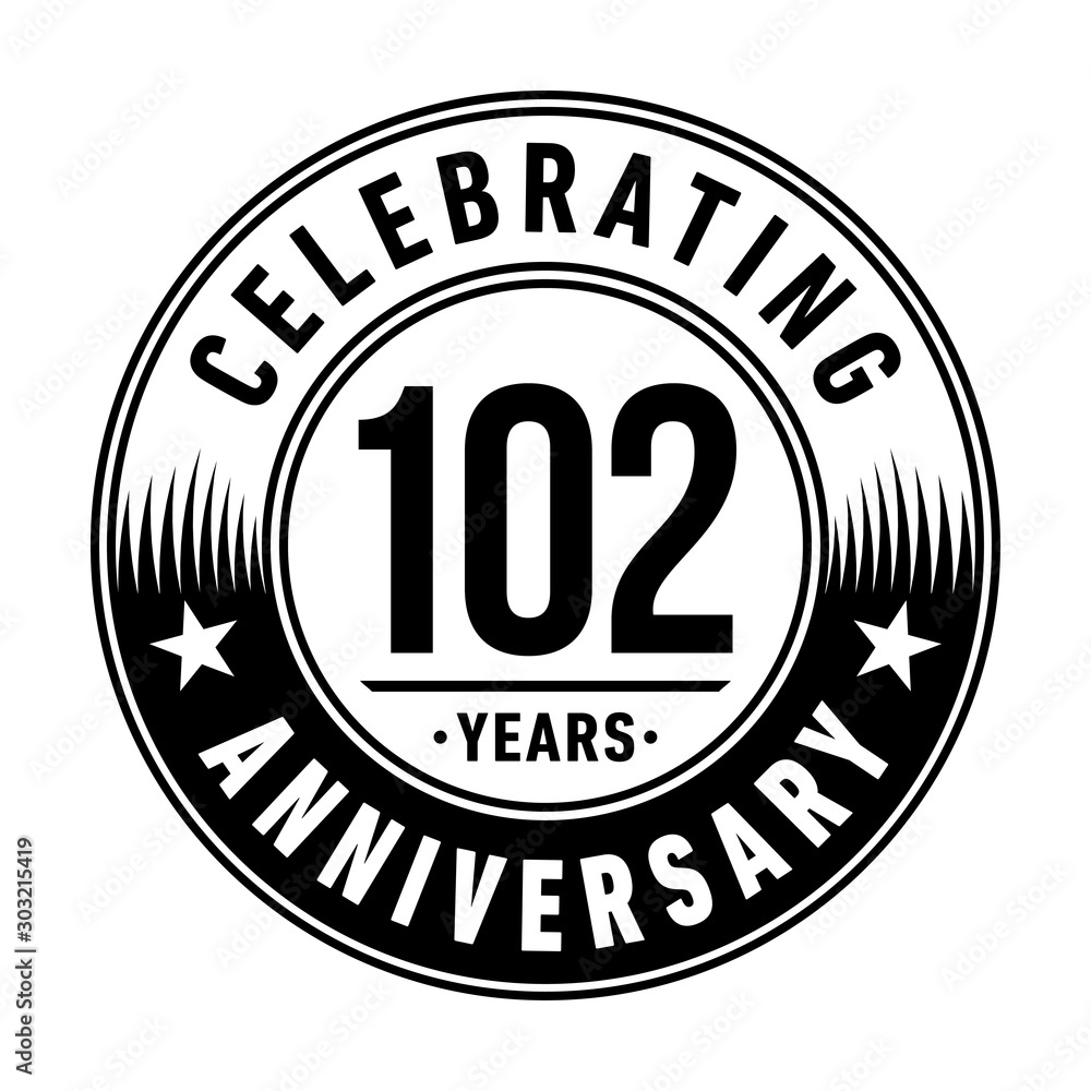 102 years anniversary celebration logo template. Vector and illustration.