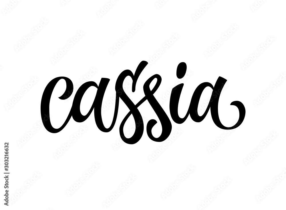 Cassia - vector hand drawn calligraphy style lettering word. Isolated script spice text label. Labels, shop design, cafe decore etc