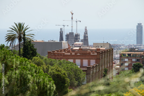 view of city Barcelona from Park Güell torwards see