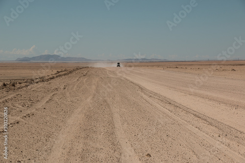road in desert with car comming, Namib-Naukluft 
