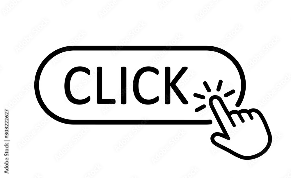 Click button with hand pointer clicking. Click here web button. Isolated  website hand finger clicking cursor – vector Stock Vector | Adobe Stock