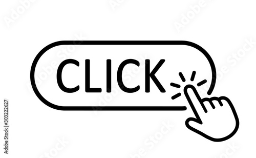 Click button with hand pointer clicking. Click here web button. Isolated website hand finger clicking cursor – vector photo