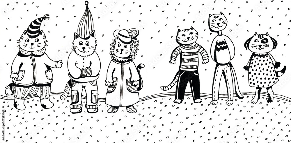 Fototapeta premium winter funny cats celebrate new year and christmas