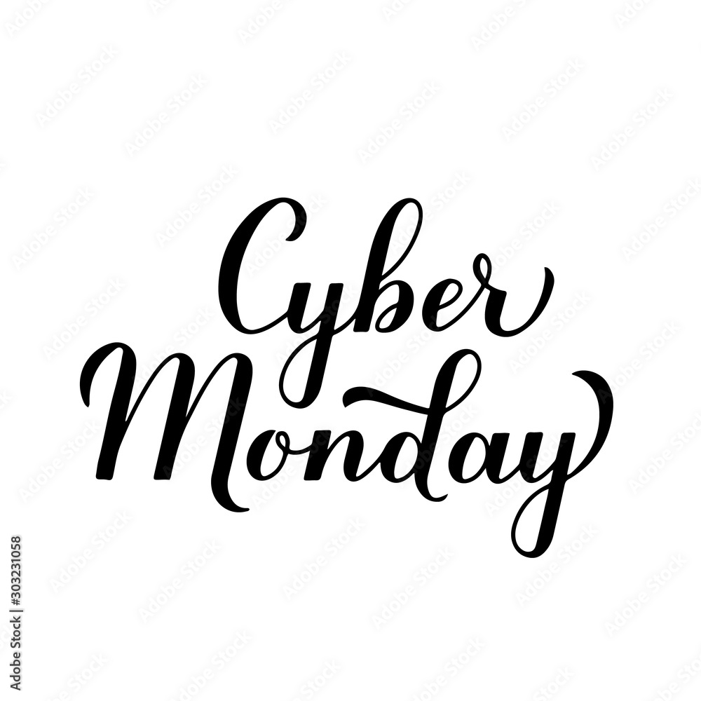 Fototapeta premium Cyber Monday calligraphy hand lettering isolated on white background. Online shopping web banner. Easy to edit vector template for logo design, advertising poster, flyer, etc.