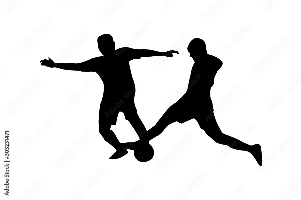 Silhouette man play football on white background