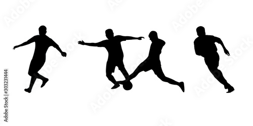 Silhouette man play football on white background