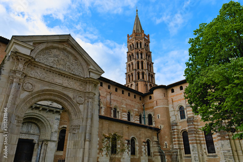 Basilica of Saint Sernin and its steeple in Toulouse, France