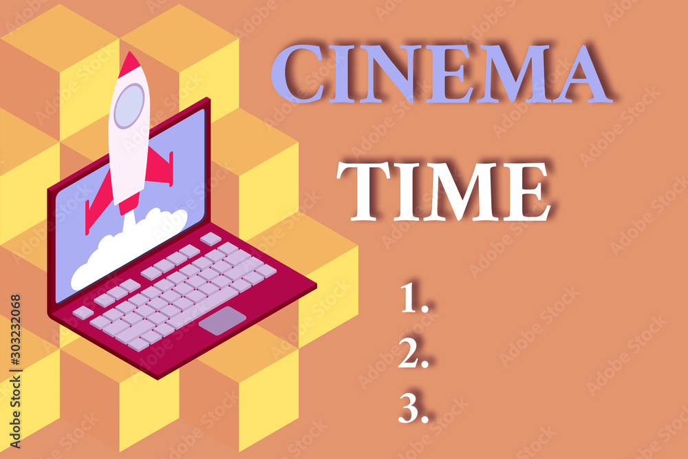 custom made wallpaper toronto digitalWord writing text Cinema Time. Business photo showcasing which entertainment such showing movie scheduled to start Rocket launching clouds laptop background. Startup project growing. SEO