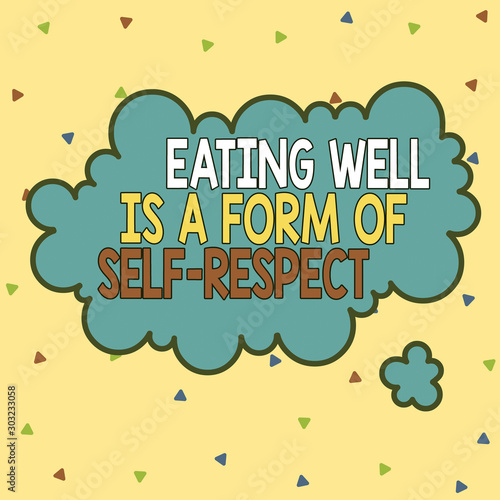Word writing text Eating Well Is A Form Of Self Respect. Business photo showcasing a quote of promoting healthy lifestyle Asymmetrical uneven shaped format pattern object outline multicolour design