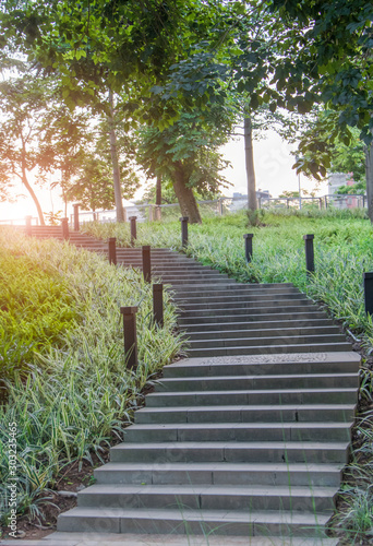 Stairs towards the footpath in the Fushan Park  Jiangmen  Guangdong  China.