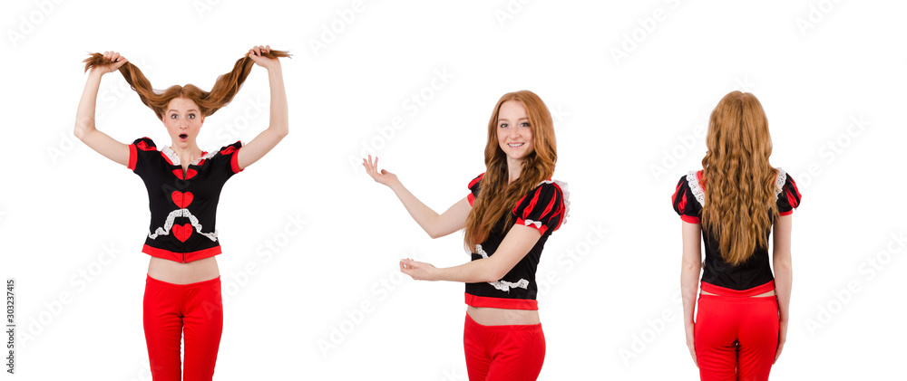 Woman wearing red clothing isolated on white Woman wearing red clothing isolated on white