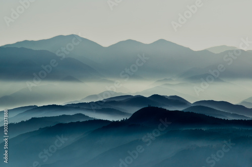 Distant mountains covered in blue haze