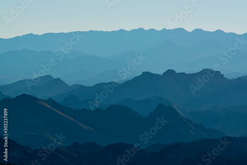 Distant mountains covered in blue haze