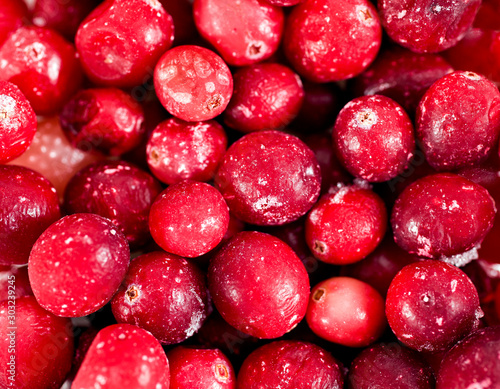 Frozen cranberry. Background. Top view.