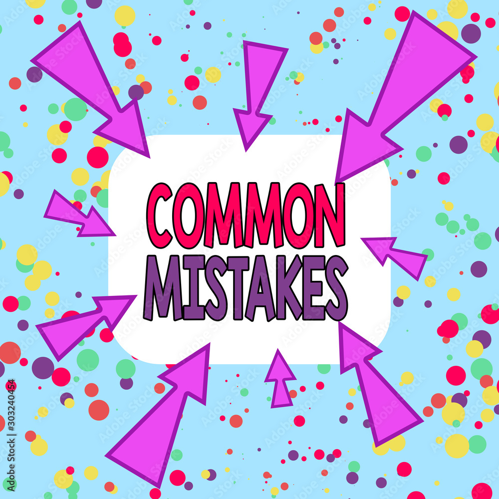 Writing note showing Common Mistakes. Business concept for actions that are often used interchangeably with error Asymmetrical uneven shaped pattern object multicolour design Writing note showing Common Mistakes. Business concept for actions that are often used interchangeably with error Asymmetrical uneven shaped pattern object multicolour design
