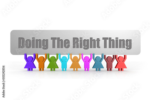 Fényképezés Doing The Right Thing word on a banner hold by group of puppets
