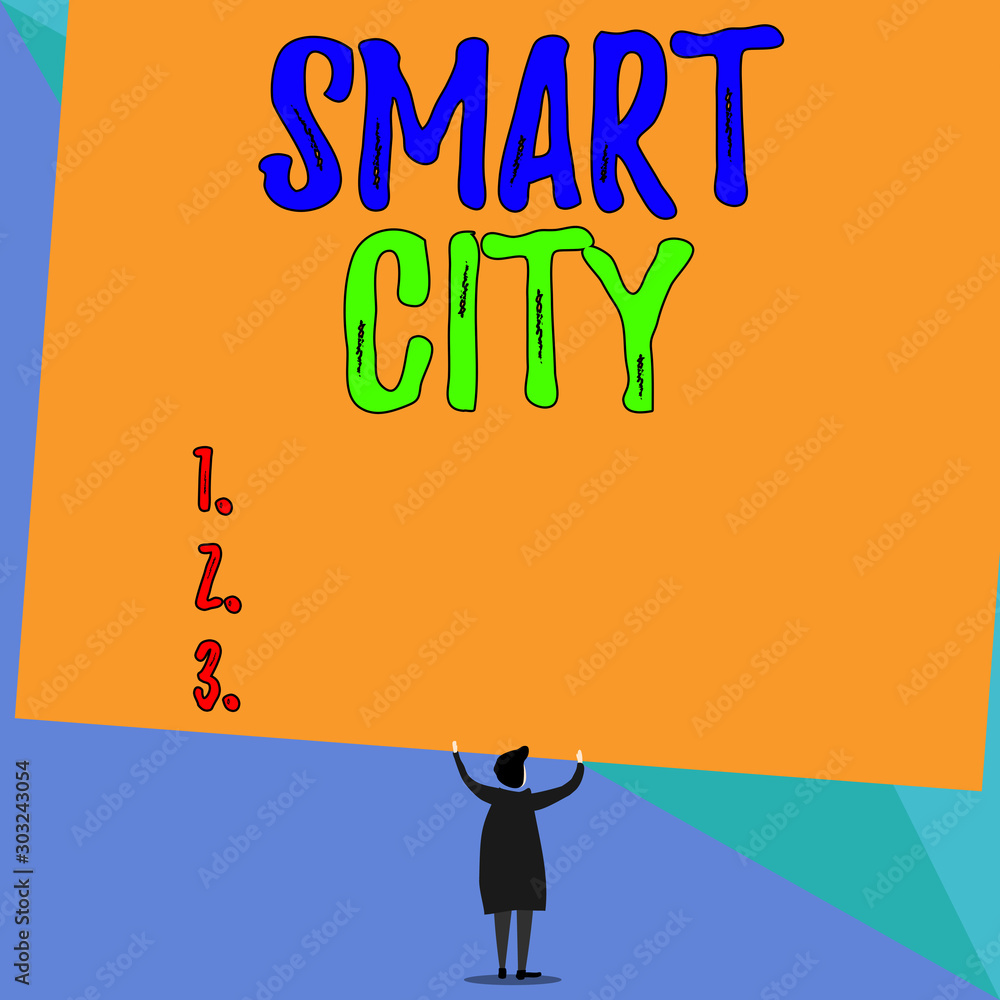 Conceptual hand writing showing Smart City. Concept meaning urban area that uses different electronic Internet of things Short hair woman dress hands up holding blank rectangle Conceptual hand writing showing Smart City. Concept meaning urban area that uses different electronic Internet of things Short hair woman dress hands up holding blank rectangle