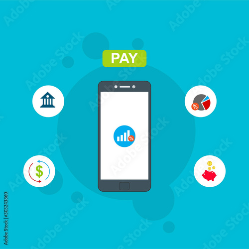 nline payment on phone vector illustration,smartphone with Payment, Security code, Payment sync, e-commerce, Global market website templates. Modern flat style design.