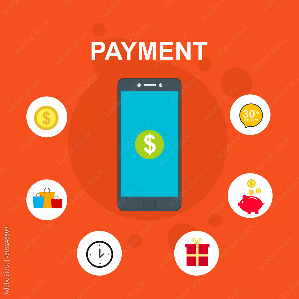 Online payment by bank card and cryptocurrency. Vector flat concept illustration of electronic bill with mobile smartphone Online payment by bank card and cryptocurrency. Vector flat concept illustration of electronic bill with mobile smartphone