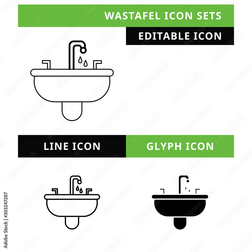 Wastafel icons set vector design, modern editable line and glyph icon, black color and isolated for icon presentation, website and banner Wastafel icons set vector design, modern editable line and glyph icon, black color and isolated for icon presentation, website and banner