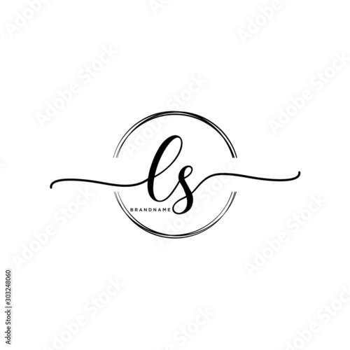 LS Initial handwriting logo with circle template vector.