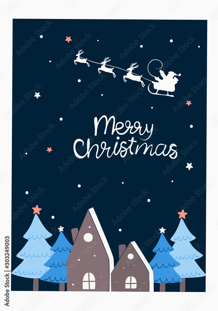 Fototapeta premium Santa Claus on sky christmas card illustrator design wallpaper background blue