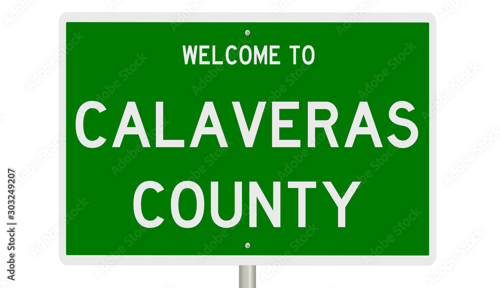 Rendering of a green 3d highway sign for Calaveras County in California
