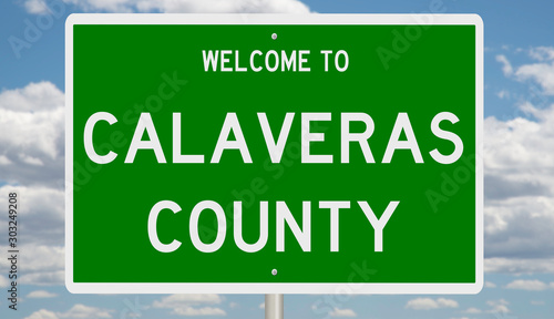 Rendering of a green 3d highway sign for Calaveras County in California photo