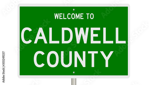Rendering of a green 3d highway sign for Caldwell County photo