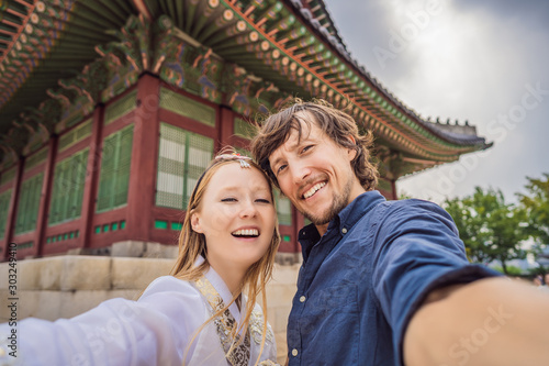 Photography Young couple of spouses or bride and groom or husband and wife or boyfriend and girlfriend spend time in Korea