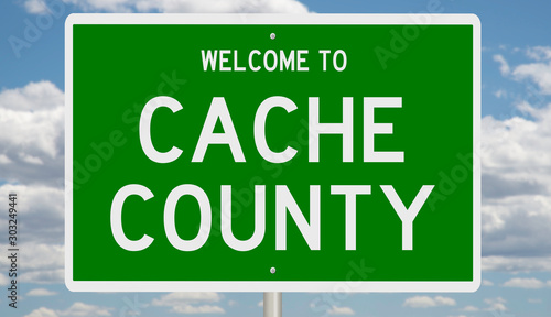 Rendering of a green 3d highway sign for Cache County