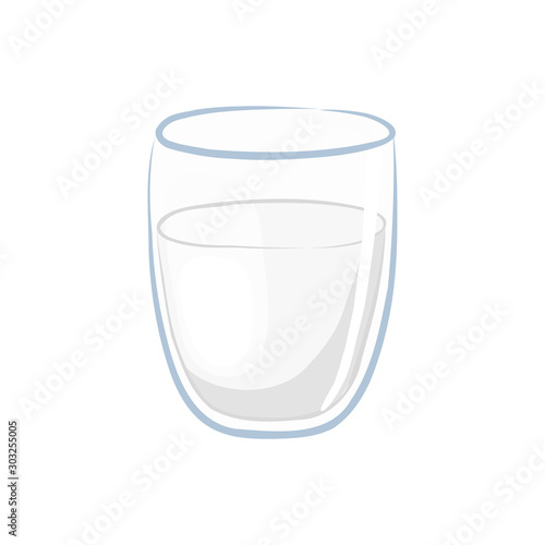 Milk in a glass beaker. Cartoon icon. Isolated object on a white background. Vector illustration.