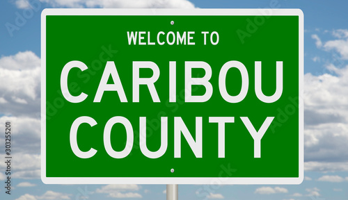 Rendering of a 3d green highway sign for Caribou County photo