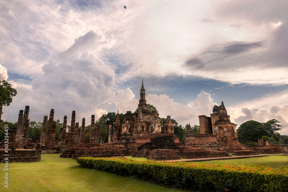 Ancient Thai temple made from laterite at Sukhothai Historical Park, Thailand.