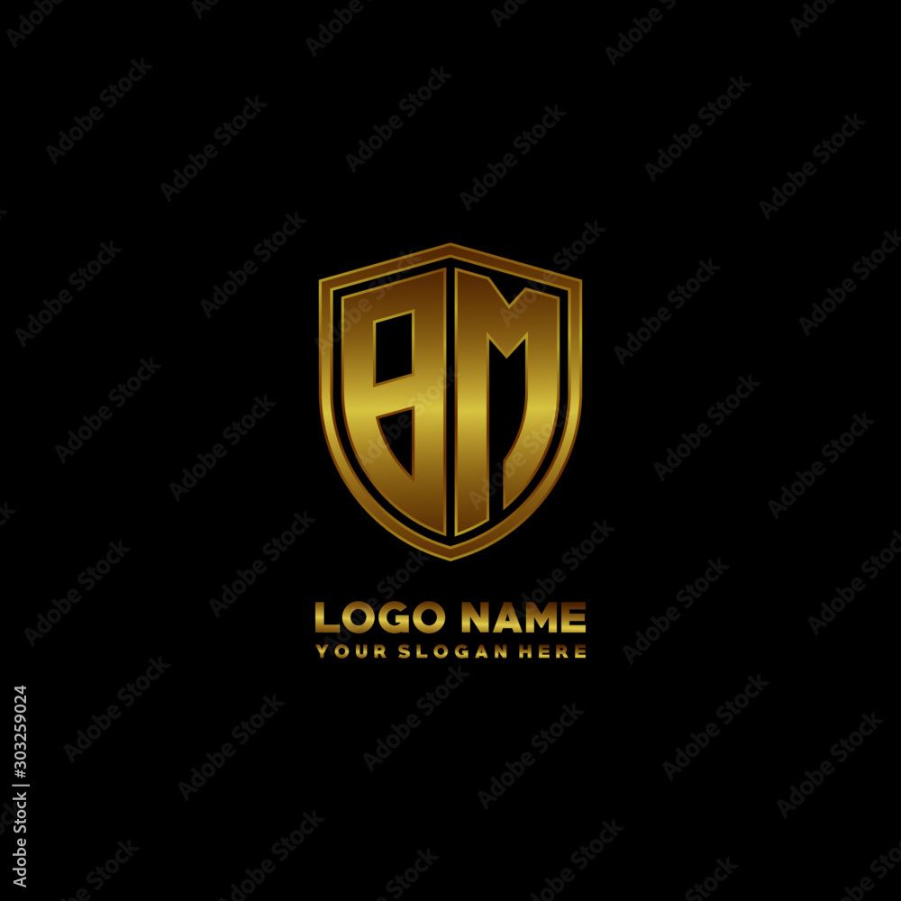 Initial letters BN shield shape gold monogram logo. Shield Secure Safe logo design inspiration Initial letters BN shield shape gold monogram logo. Shield Secure Safe logo design inspiration