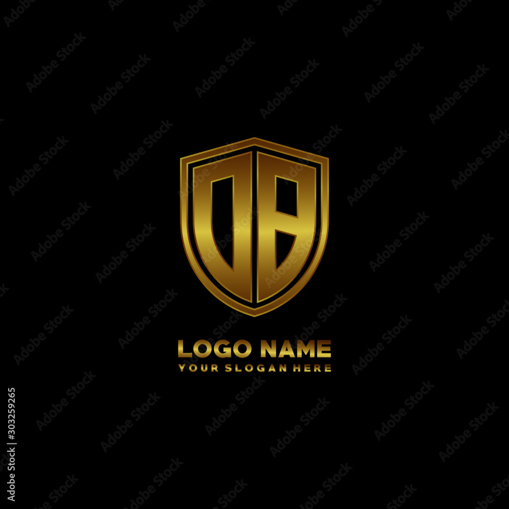 Initial letters DB shield shape gold monogram logo. Shield Secure Safe logo design inspiration Initial letters DB shield shape gold monogram logo. Shield Secure Safe logo design inspiration