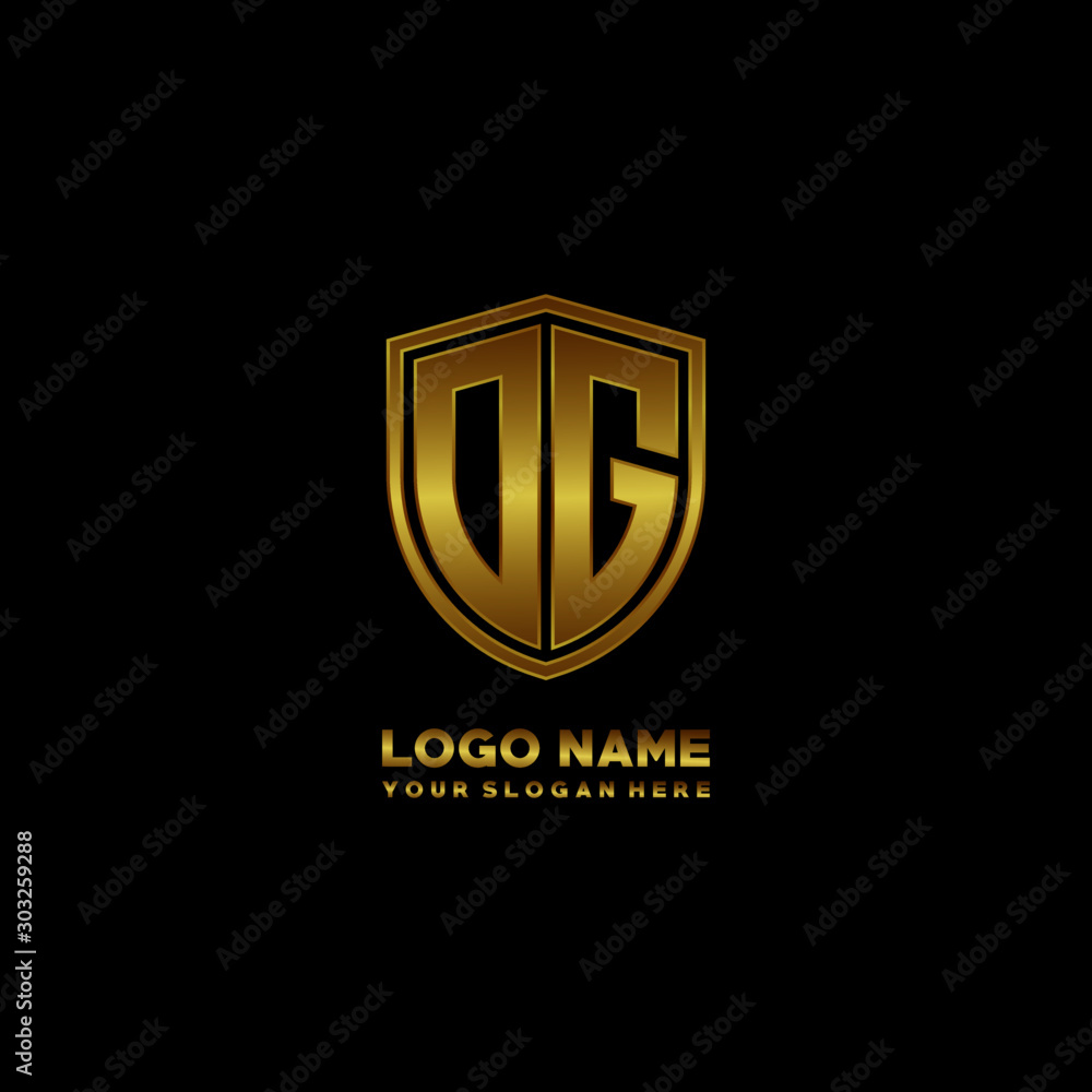 Initial letters DG shield shape gold monogram logo. Shield Secure Safe logo design inspiration Initial letters DG shield shape gold monogram logo. Shield Secure Safe logo design inspiration