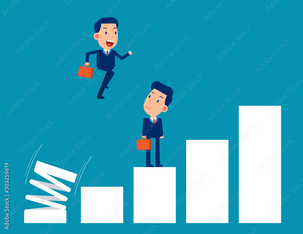 Business growth. Jumping on spring spiral concept. Business cartoon people Business growth. Jumping on spring spiral concept. Business cartoon people