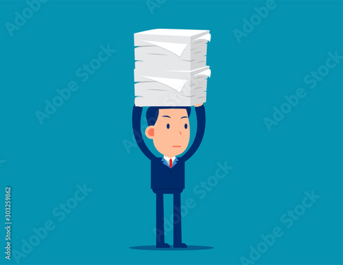 A lot of documents. Workload concept. Cute business cartoon vector style.