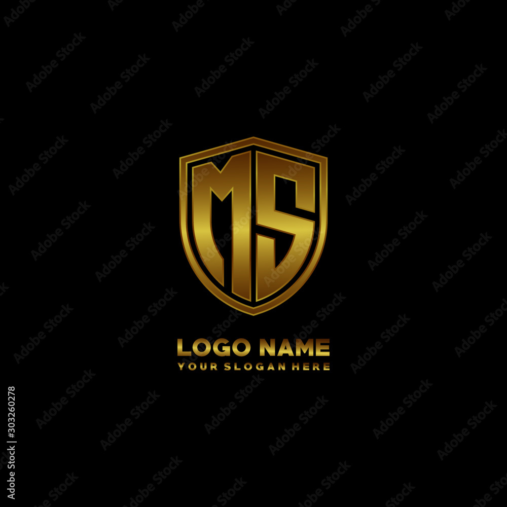 Initial Logo Letter LV With Shield Icon Golden Color Isolated On