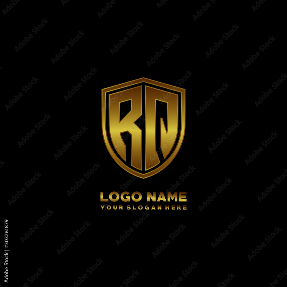 Initial letters RQ shield shape gold monogram logo. Shield Secure Safe logo design inspiration Initial letters RQ shield shape gold monogram logo. Shield Secure Safe logo design inspiration
