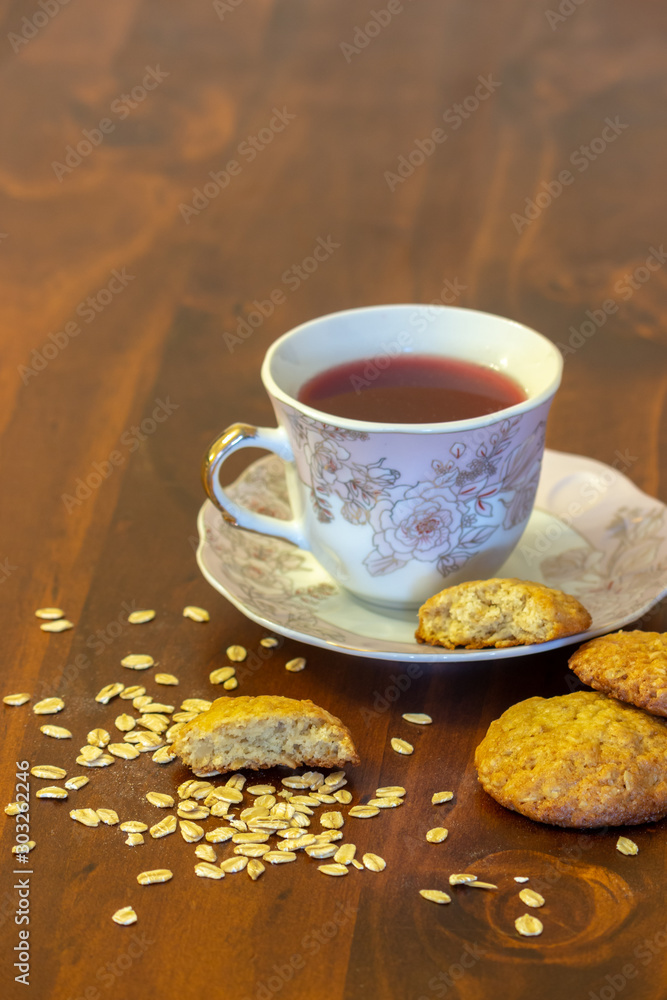 oatmeal cookies with a cup of tea oatmeal cookies with a cup of tea