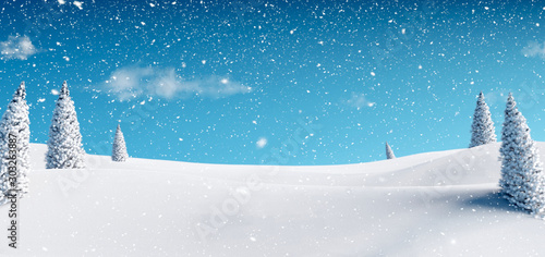 Beautiful winter landscape background. 3d rendering © aanbetta