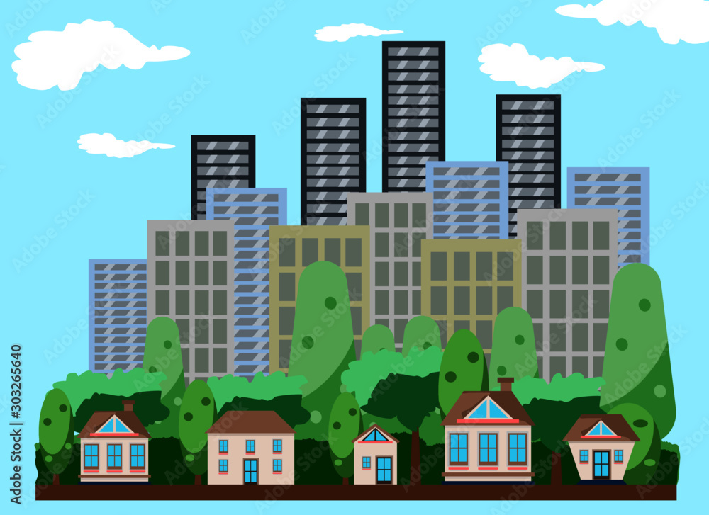 vector illustration of flat city