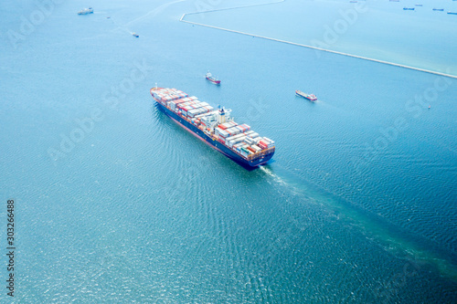 Container ship entering Jakarta International Port