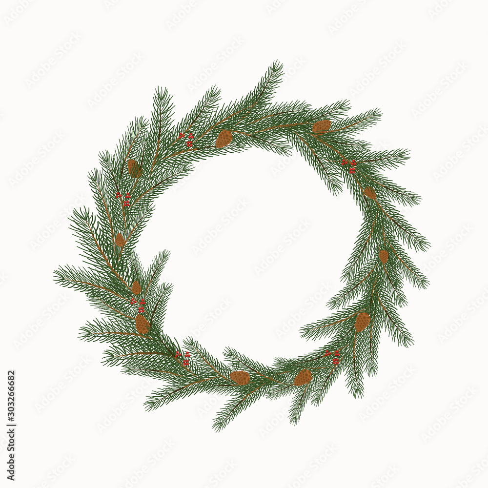 Christmas wreath with cones and berries isolated on a white background Christmas wreath with cones and berries isolated on a white background
